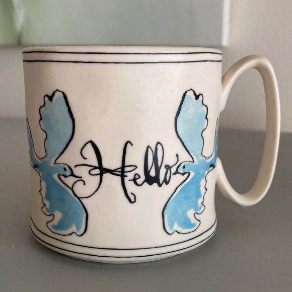 Anthropologie Other - Anthropologie Hello Day Blue Bird Mug Bluebirds Handmade Pottery Polka Dot NWT
